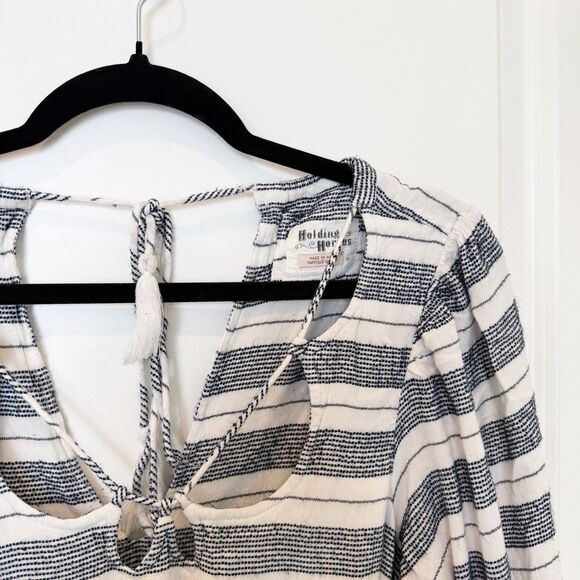 Anthropologie Striped Romper Sz Medium Long Sleeve Beachy Nautical Sailor Flowy - Picture 3 of 7